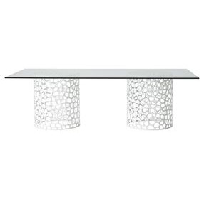 Oasis White 100" Rectangular Glass Top Dining Room Set