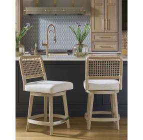 Oasis Dockside and Nomad Snow Performance Fabric Woven Back Swivel Counter Height Stool