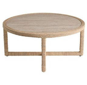 Azure Abaca and Travertine Round Occasional Table Set