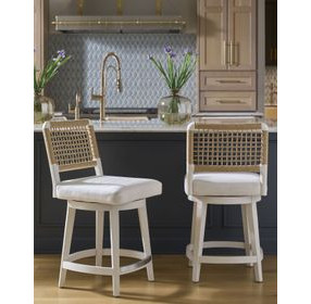 Azure Shoreline and Nomad Snow Performance Fabric Woven Back Swivel Counter Height Stool