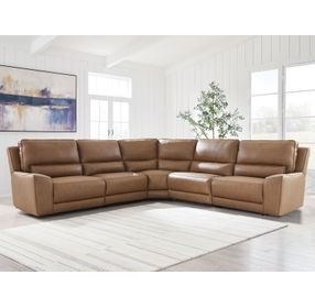 Spear Hill Caramel Leather 5 Piece Modular Power Reclining Sectional with USB Charging