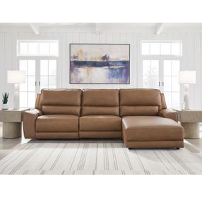 Spear Hill Caramel Leather 3 Piece Modular Reclining Sectional with RAF Chaise with USB Charging