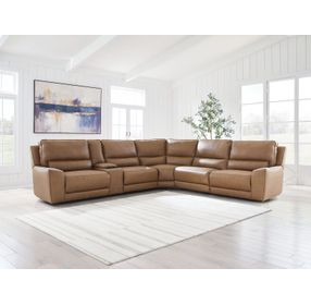 Spear Hill Caramel Leather 6 Piece Modular Reclining Sectional with Storage Console and USB Charging