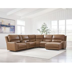 Spear Hill Caramel Leather 6 Piece Modular Power Reclining Sectional with RAF Chaise and USB Charging