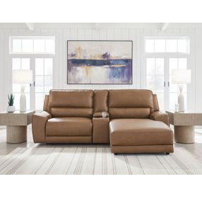 Spear Hill Caramel Leather 3 Piece Modular Power Reclining Sectional with RAF Chaise and USB Charging