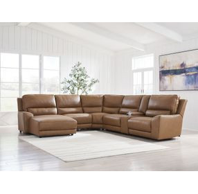Spear Hill Caramel Leather 6 Piece Modular Power Reclining Sectional with USB Charging and Storage Console