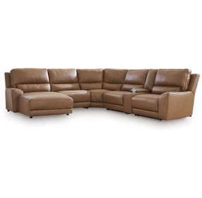 Spear Hill Caramel Leather 6 Piece Modular Power Reclining Sectional with USB Charging and Storage Console
