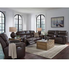 Side Step Smoke Leather 90" Zero Gravity Power Reclining Sofa with USB Charging and LED