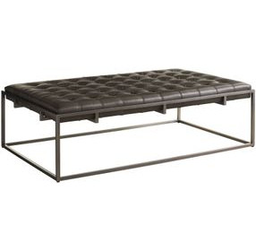 Travers Satin Pewter Leather Rectangular Cocktail Ottoman