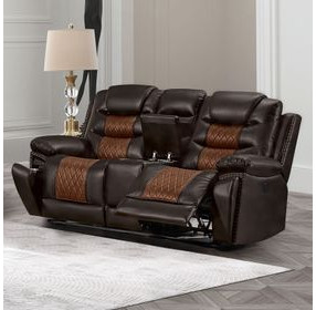 Nikko Brown Power Reclining 74" Console Loveseat Power Footrest