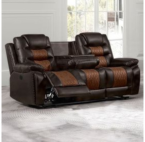 Nikko Brown Power Reclining 84" Sofa Power Footrest