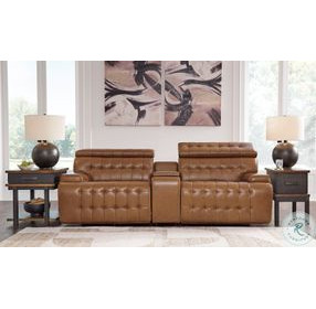 Temmpton Chocolate Leather Modular Console Loveseat