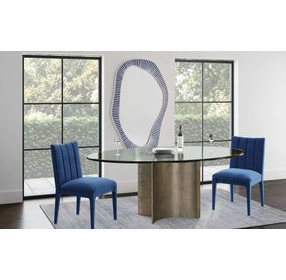 Symmetry Antique Silver Oval Glass Top Dining Room Set