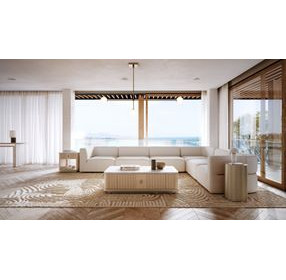 Rhythm Sun Drenched Oak and Neutal Metallic Rectangular Cocktail Table with Travertine Top