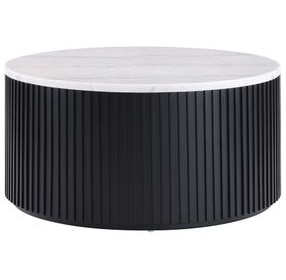 Colvin Black and White Round Marble Top Ocassional Table with Casters