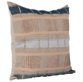Melange Stratton Natural and Blue Square Accent Pillow