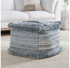 Poufs Blue and White Performance Elko Square Outdoor Pouf