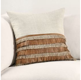 Timeless Casa Leather Chestnut and Natural Square Accent Pillow