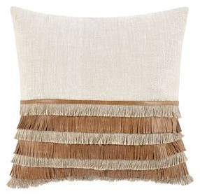 Timeless Casa Leather Chestnut and Natural Square Accent Pillow