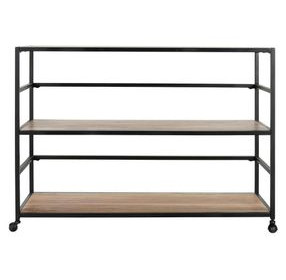 Glendora Black and Natural Storage Rack with Casters