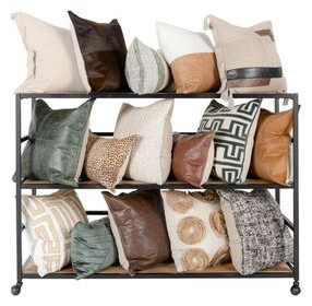 Glendora Black and Natural Storage Rack with Casters