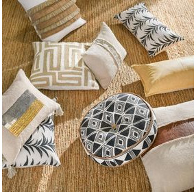 Radiant Oasis Nubia Black and White Round Accent Pillow