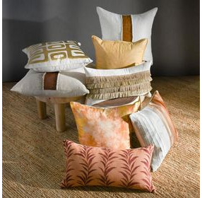 Radiant Oasis Zelo Natural and Gold Square Accent Pillow