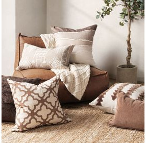 Lineage Bikram Ivory and Mocha Cream Square Accent Pillow Set of 2