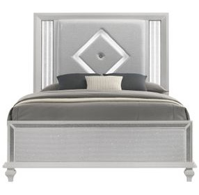 Stardust White Queen Upholstered Panel Bed with LED