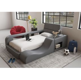 Booker Gray Twin Upholstered Transformer Bed with Electronic Features and LED