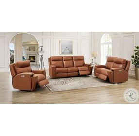 Varden Nutmeg Leather Zero Gravity Power Reclining Living Room Set with Power Headrest and USB Charging