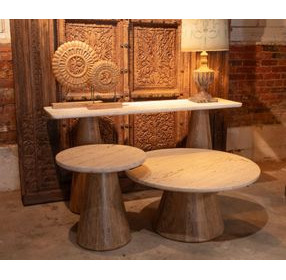 Caldera Light Oak and White Travertine Top Console Table