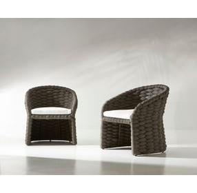 Salinas Dark Umber and White Performance Fabric Outdoor Arm Chair