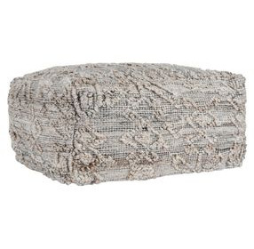 Performance Tundra Gray and Beige Square Outdoor Pouf