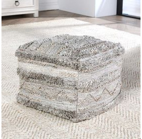 Performance Fallon Gray and Beige Square Outdoor Pouf