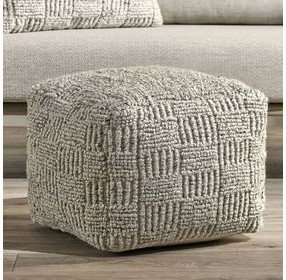 Shades Performance Vico Ivory and Gray Square Outdoor Pouf