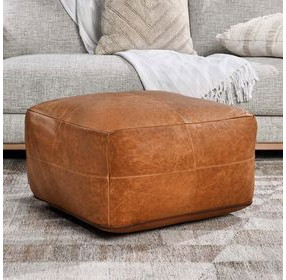 Poufs Leather Dumont Chestnut Leather Square Accent Pouf