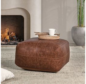 Poufs Leather Kona Brown Leather Square Accent Pouf