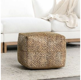 Poufs Leopard Hide Camel and Black Leather Square Accent Pouf