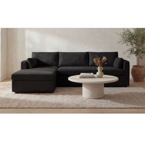 Burrow Black Performance Fabric 2 Piece Modular Sleeper Sectional with Pillows
