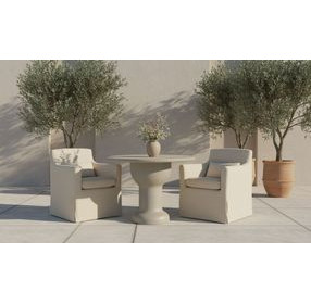 Lydia Cream Performance Fabric Upholstered Outdoor Slipcover Dining Chair with Pillow