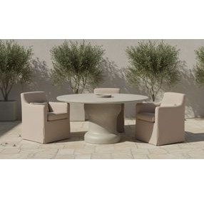 Lydia Light Brown Performance Fabric Upholstered Outdoor Slipcover Dining Chair