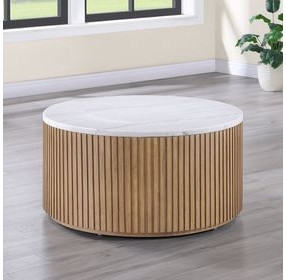 Colvin Brown and White Round Marble Top Coffee Table