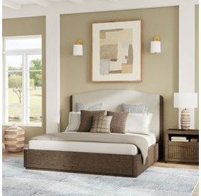 Athens Ivory and Chocolate Performance Fabric King Upholstered Panel Bed