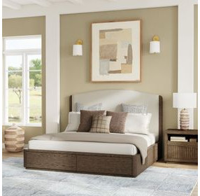 Athens Ivory and Chocolate Performance Fabric King Upholstered Storage Panel Bed