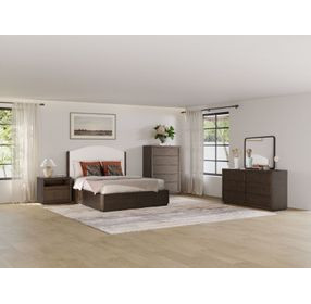 Athens Ivory and Chocolate Performance Fabric Queen Upholstered Panel Bed