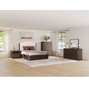 Athens Ivory and Chocolate Performance Fabric Queen Upholstered Storage Panel Bed