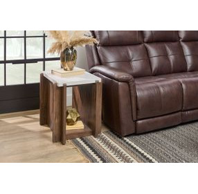 Lincoln White and Walnut Rectangular Stone Top End Table