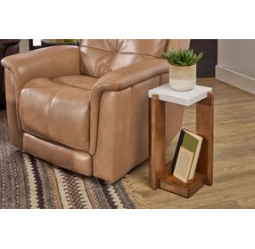 Lincoln Walnut and White Square Stone Top Accent Table