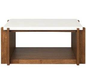 Lincoln White and Walnut Square Stone Top Occasional Table Set with Casters
